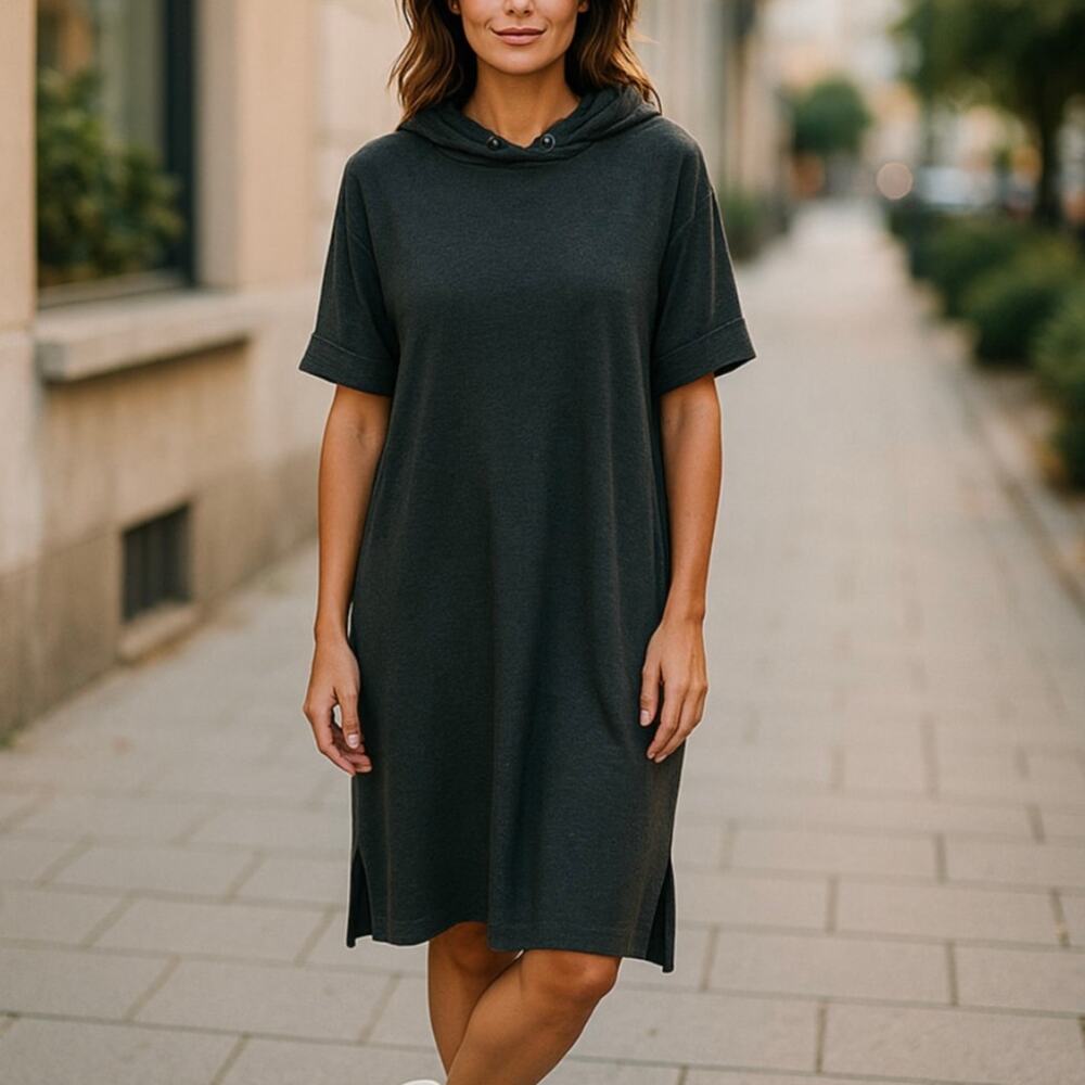 Philosophy Gray Short Sleeve Hooded Dress